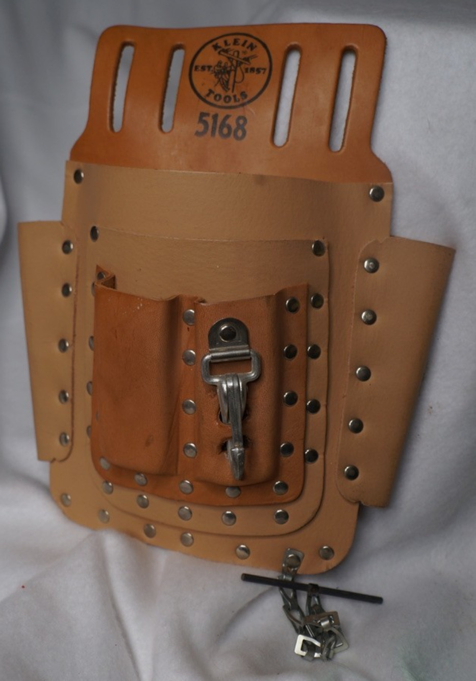 Klein Tools 5168T Riveted Brown Leather TOOL BELT BAG POUCH with 6 Pockets USA